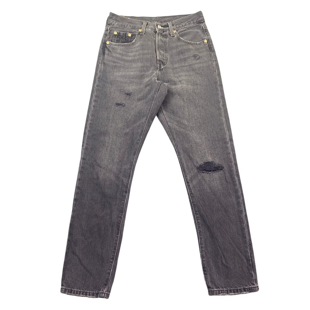 Levis Premium 501 S Skinny Jeans Sz 25 Faded Black Distressed Grunge Retro